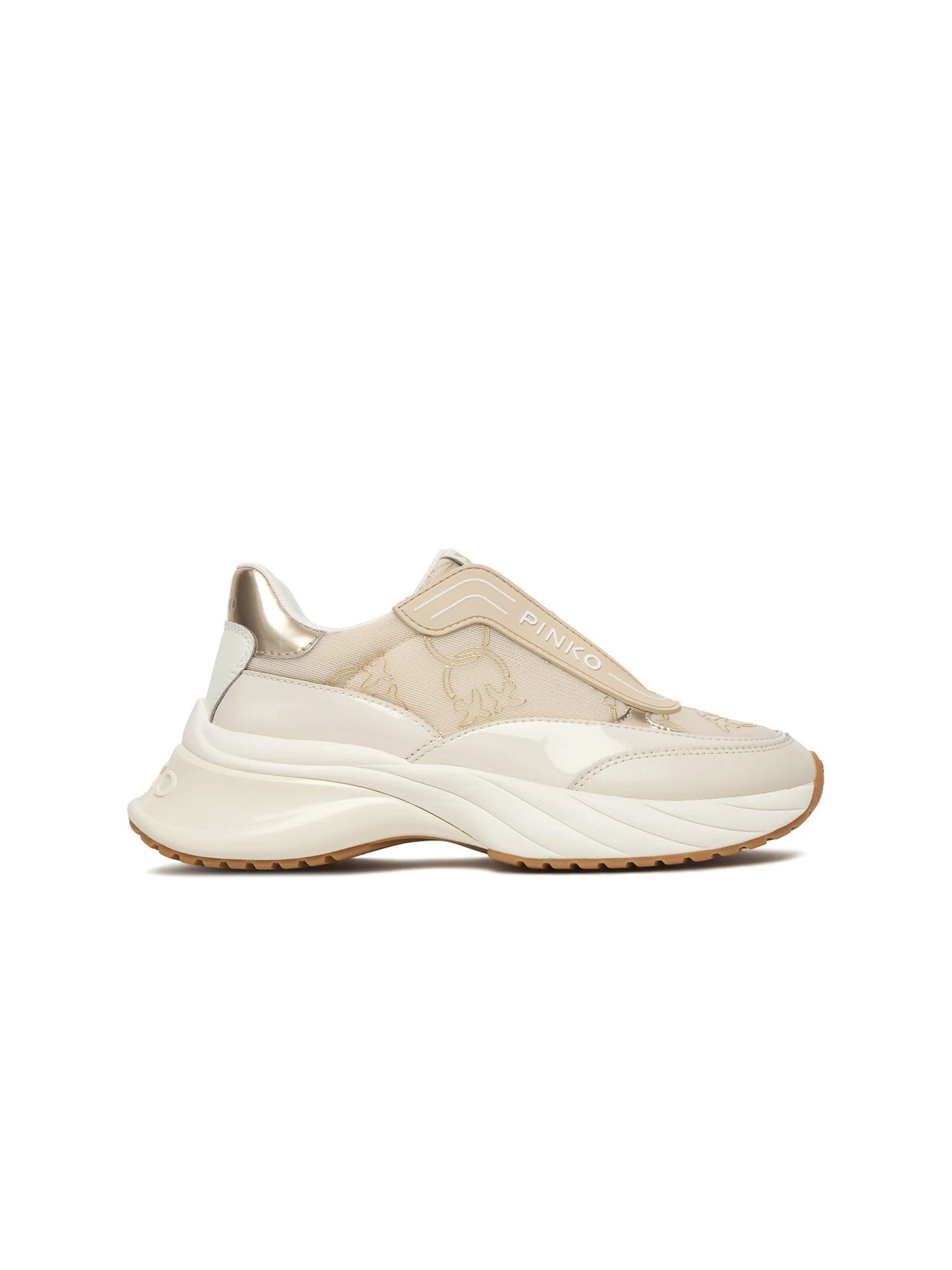 PINKO Sneakers laag 'Ariel 19 - Sneaker Calf Leather/Patent/Monogram Net' in 38 in de kleur Beige, Productweergave