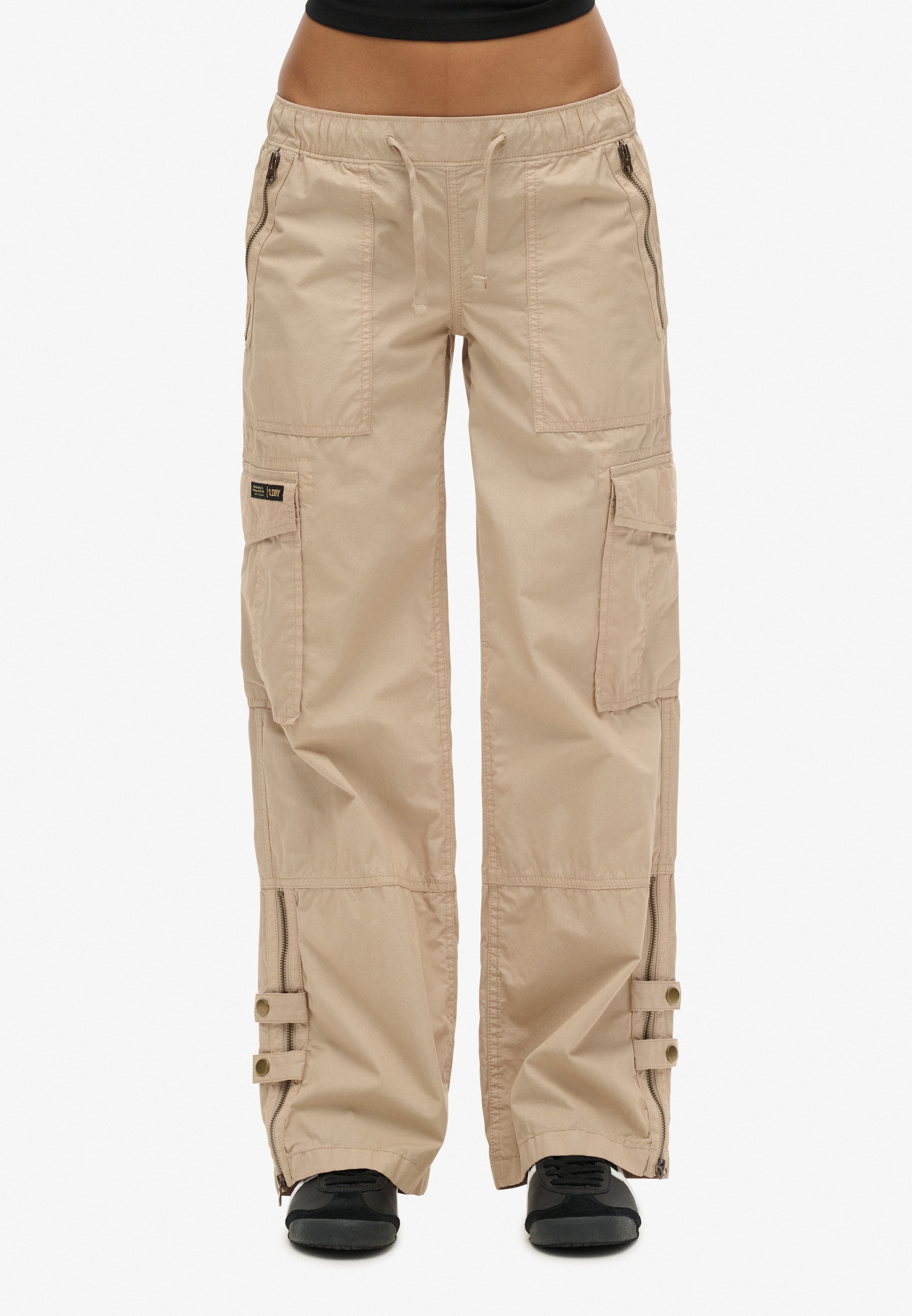 Superdry & Co Wide leg Cargobroek in Beige: voorkant