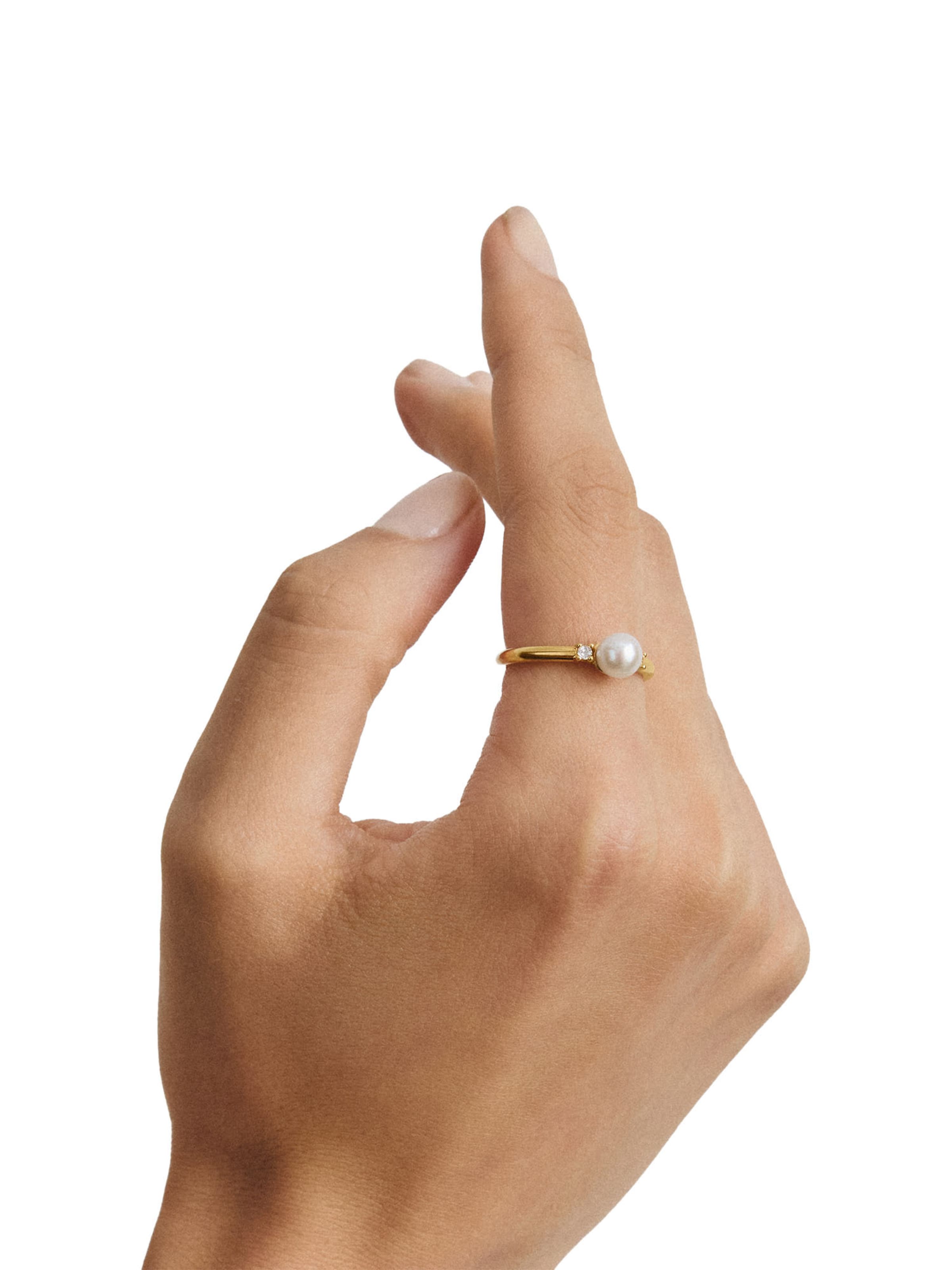 Thomas Sabo Ring Perle mit weißem Zirkonia in Gold: Vorderseite