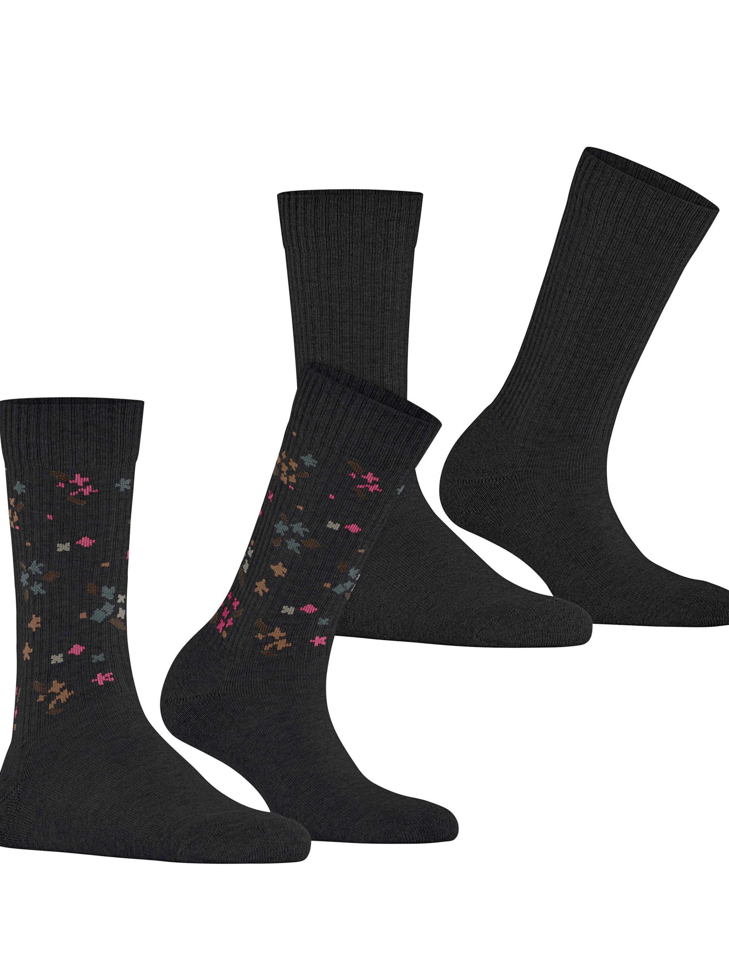 ESPRIT Socks 'Flower Rib 2-Pack' in Black
