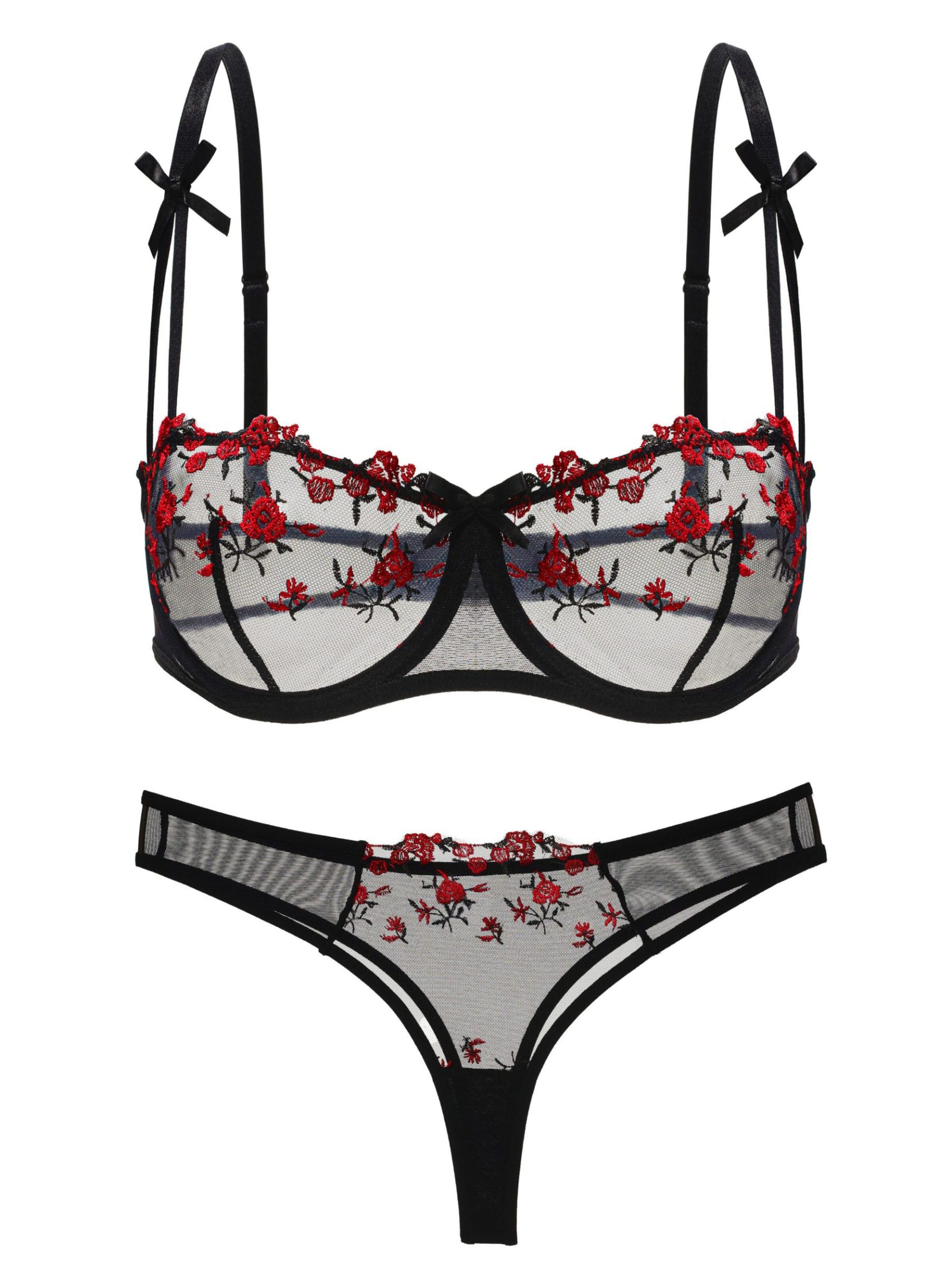 Carré Chic Balconette Underwear Sets in Black: front