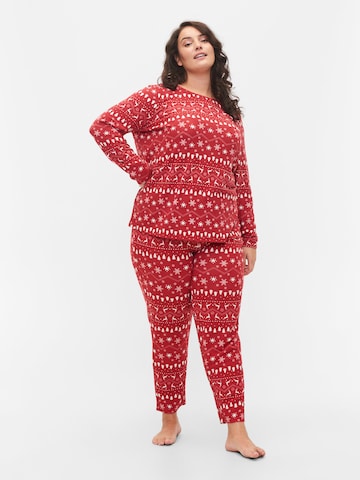 Zizzi Pajama Shirt 'LUCCA' in Red: front