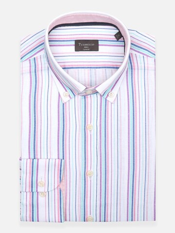 7Camicie Slim fit Zakelijk overhemd 'Leonardo Linen Man Shirt White Green' in Wit