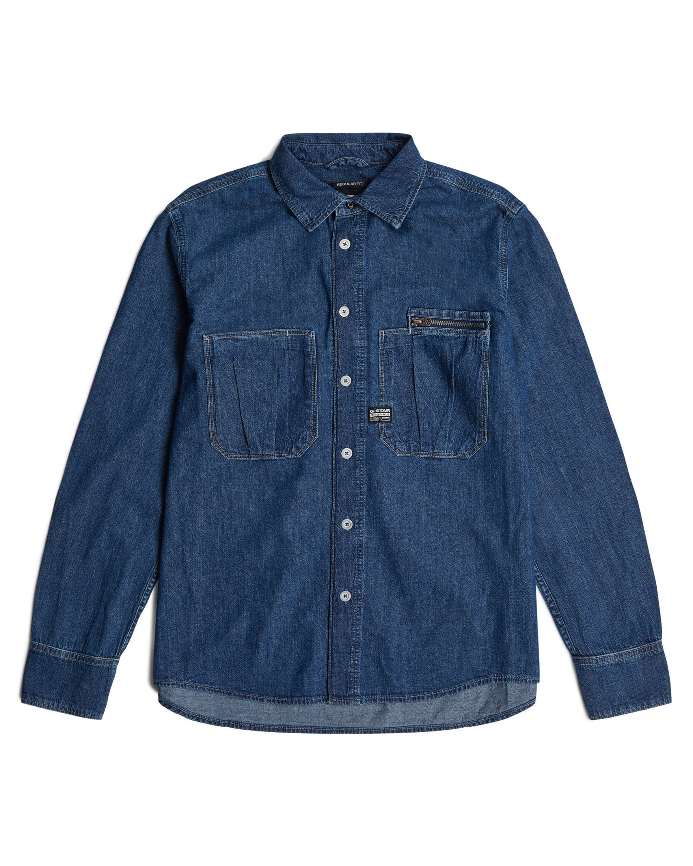 G-STAR Comfort fit Button Up Shirt 'pleated zip' in Blue: front