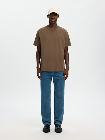 SELECTED Μπλουζάκι 'SLHCOLMAN' σε καφέ