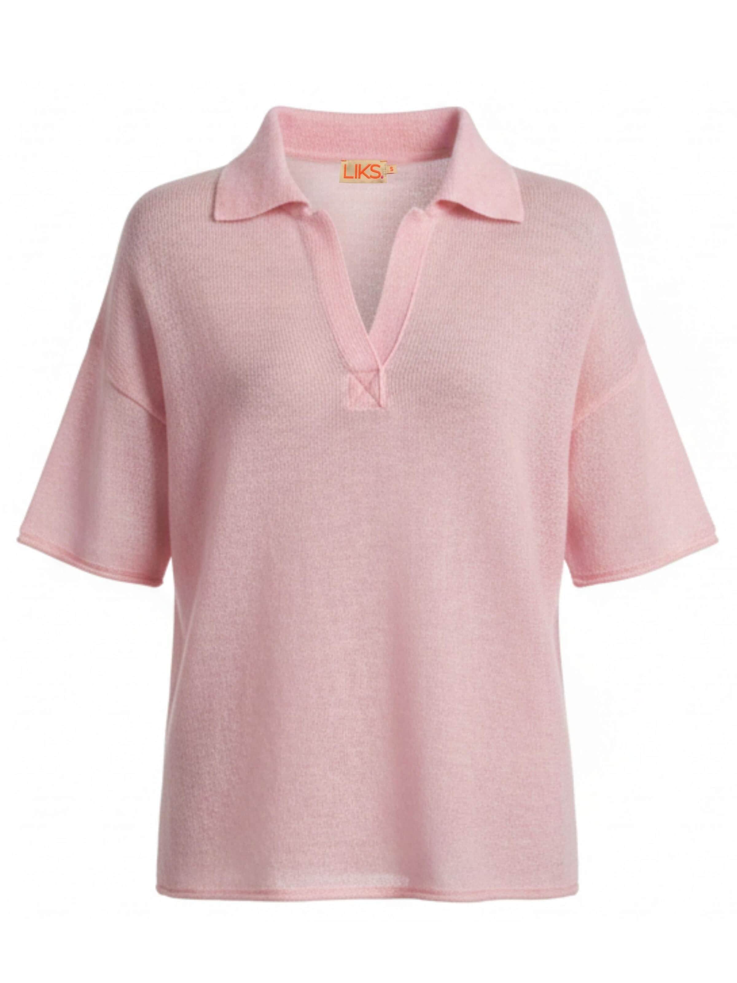 LIKS. Munich Tröja 'Strickpoloshirt mit Stickerei im Rückteil aus Mohair-Woll-Mischung - DeliaC' i rosa: framsida