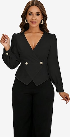 KoJooin Marynarka 'Damen Eleganter V-Ausschnitt Blazer – Figurbetonte Langarm-Schnittjacke für Stilvolles Business' w kolorze czarny: przód