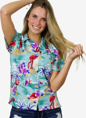 Camicia da donna 'Flamingos' di King Kameha in verde: frontale