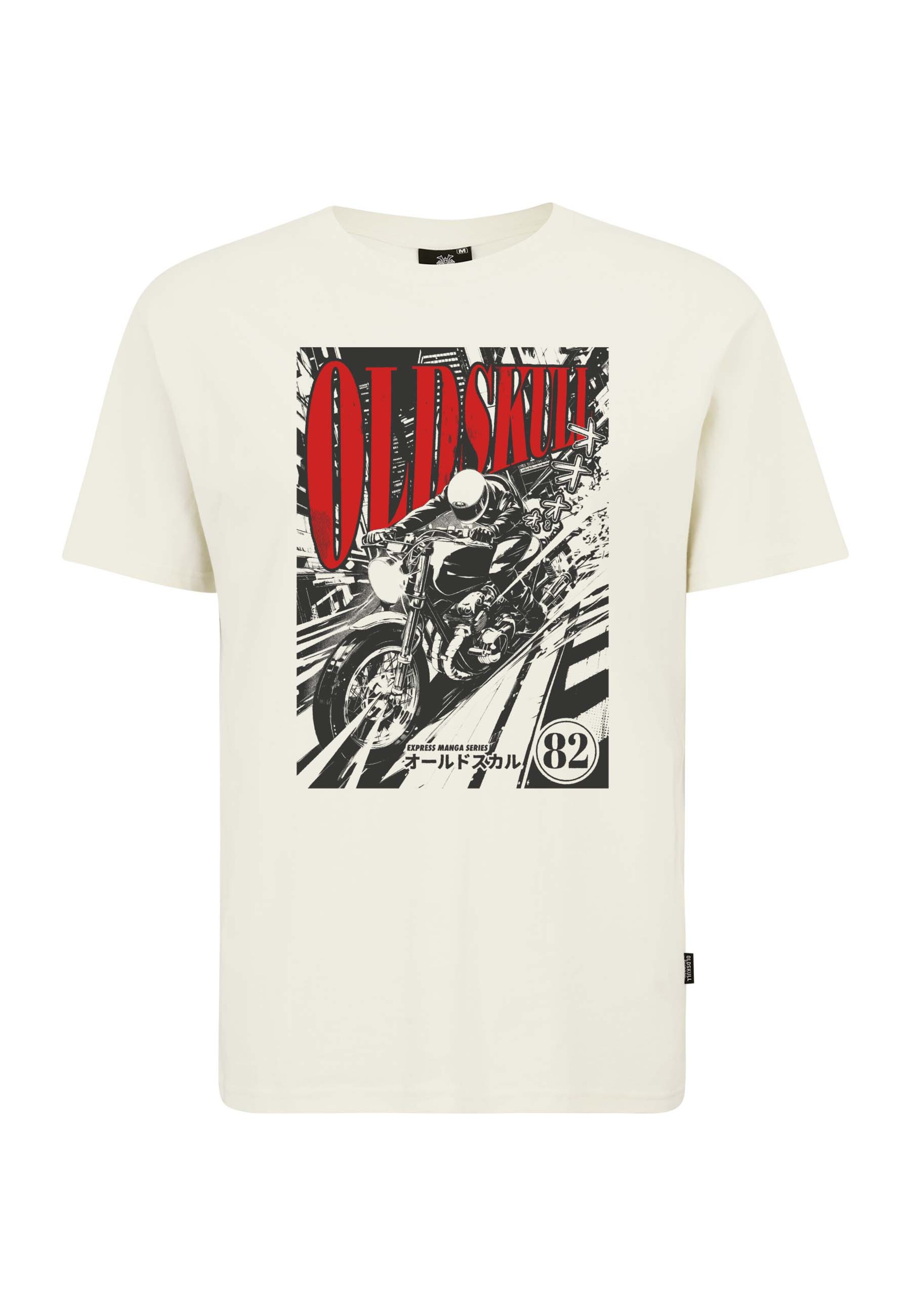 Oldskull Shirt 'Asian Comic Cruiser' in Wit: voorkant