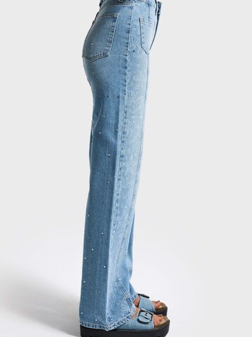 IT'S BASIC Regular Jeans 'RHINESTONE STRAIGHT HIGH RISE JEANS' in Blauw
