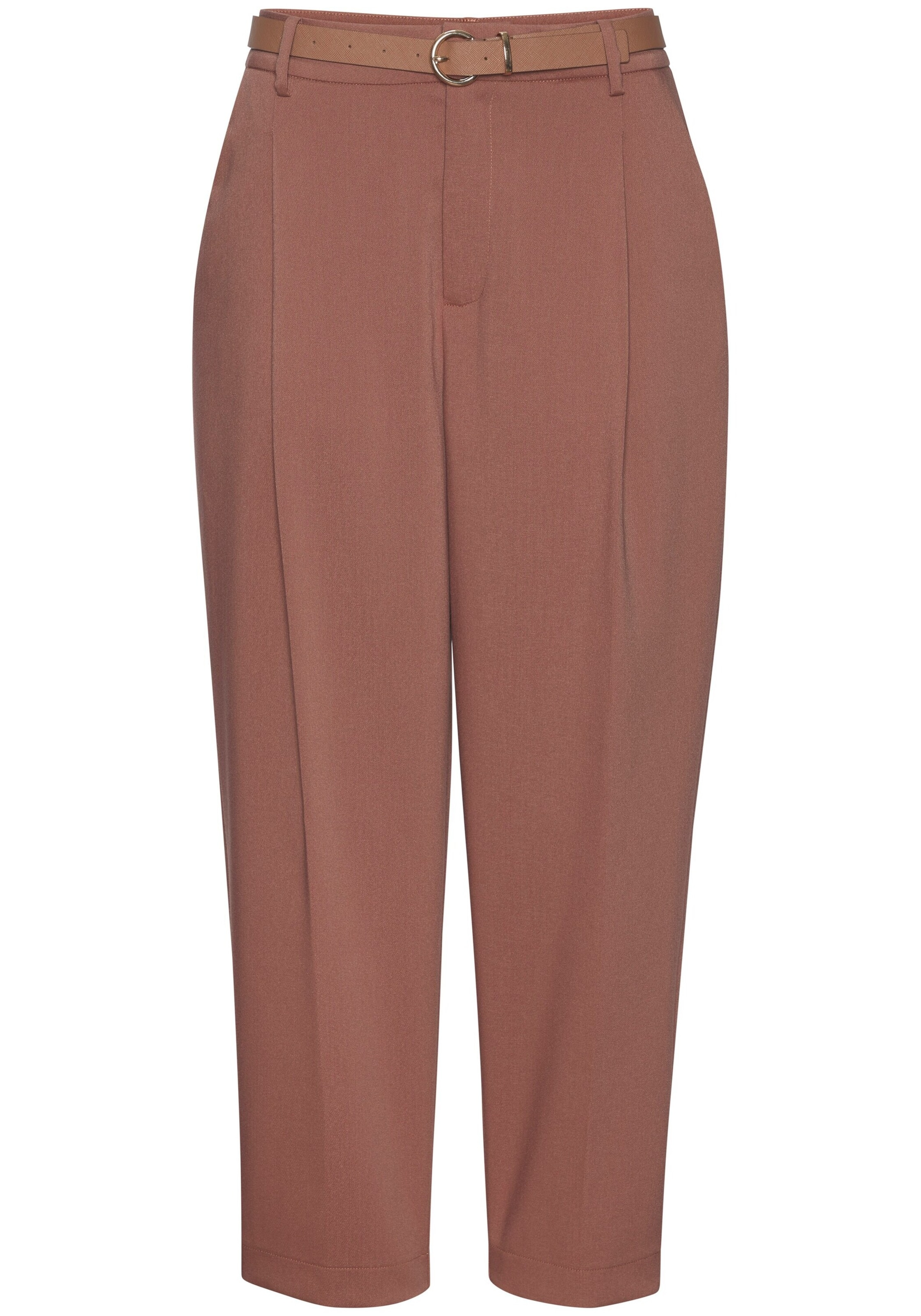 LASCANA Обычный Брюки со складками в Коричневый: спереди