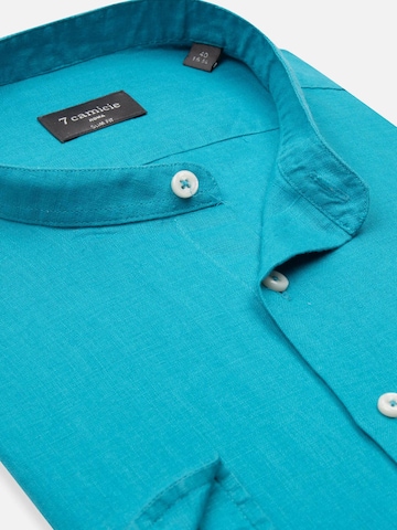 7Camicie Slim fit Zakelijk overhemd 'Caravaggio Linen Man Shirt Green' in Blauw