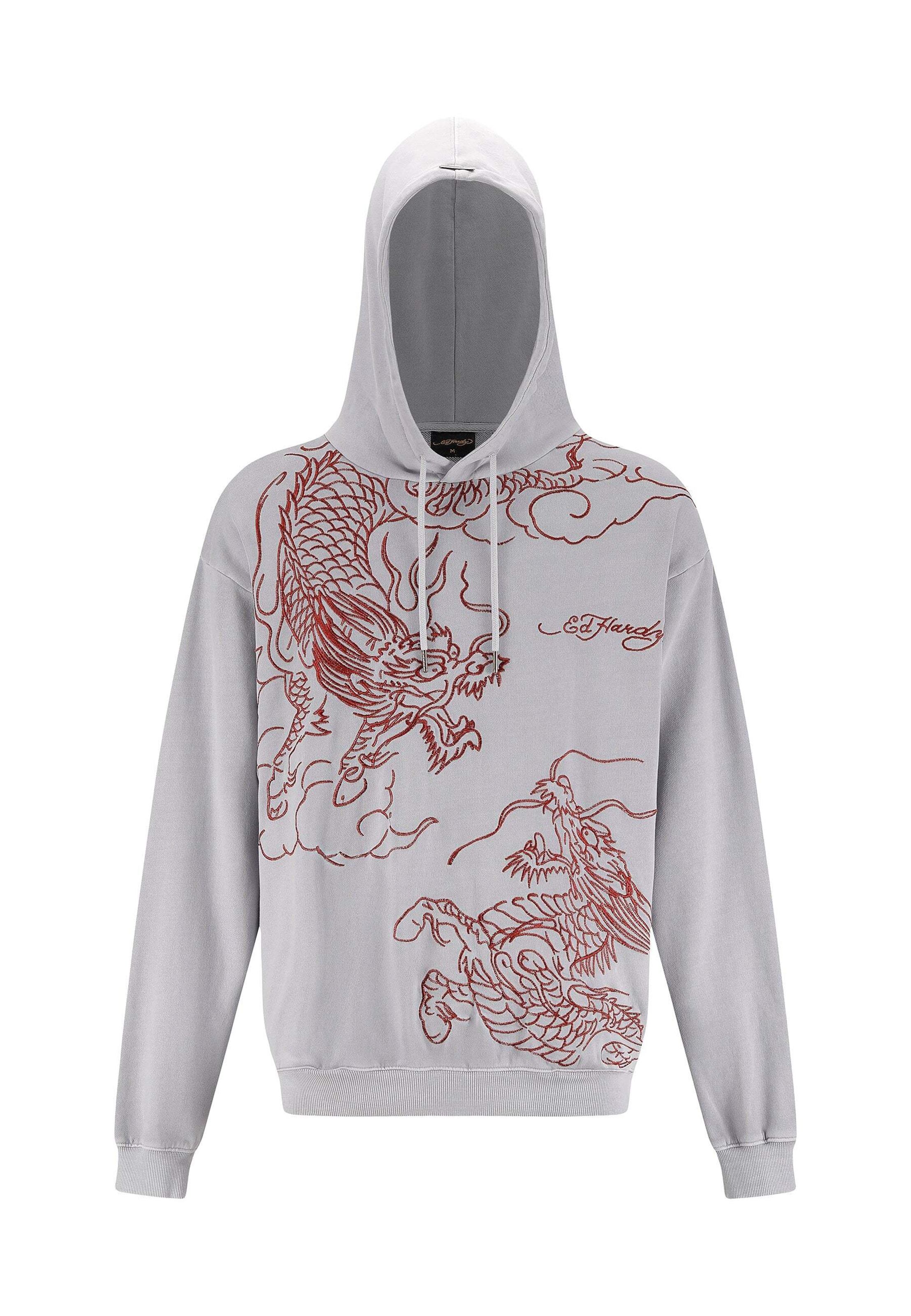 Ed Hardy Sweatshirt 'Battle Dragon' in Grau: Vorderseite