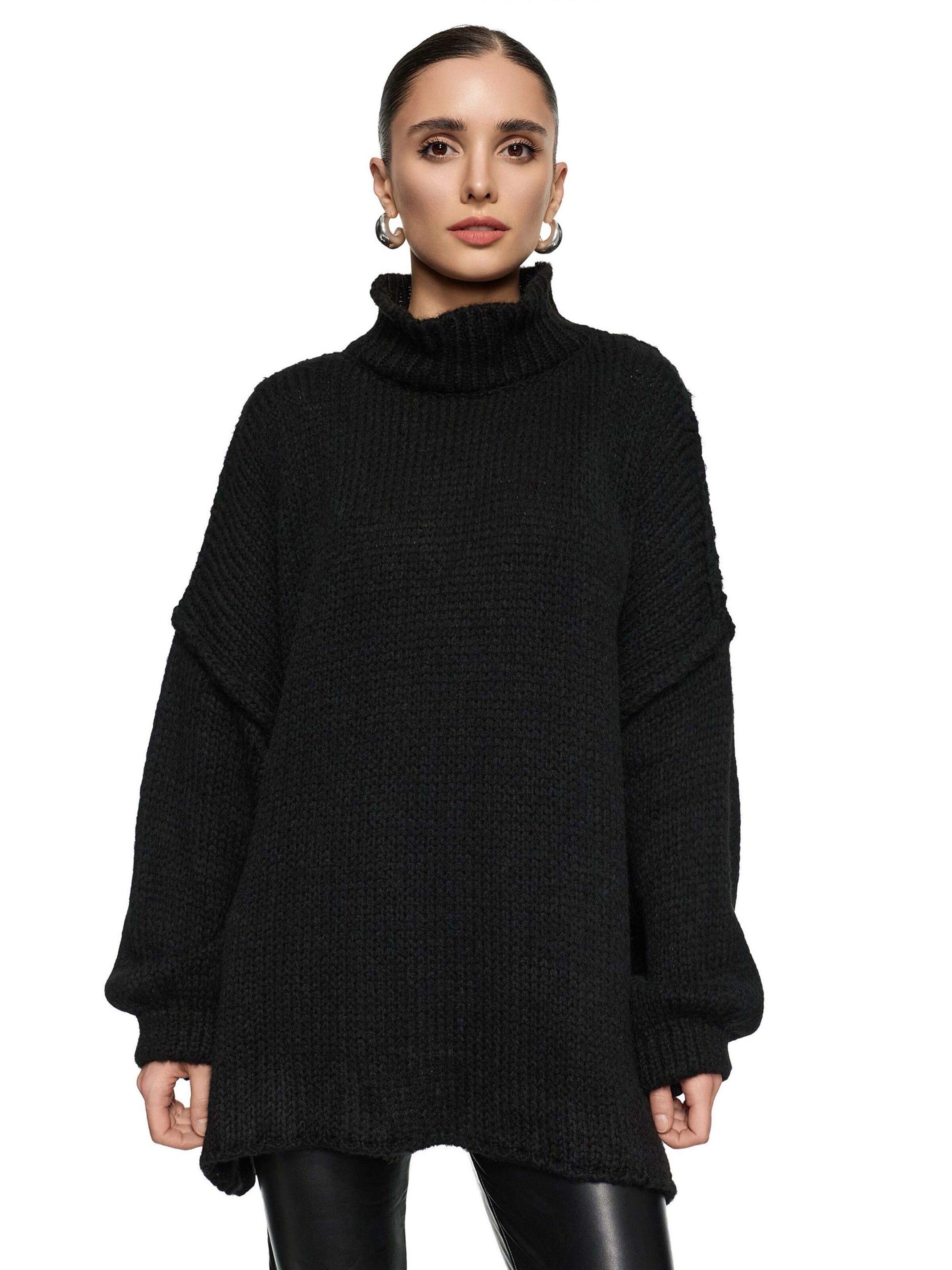 Worldclassca Oversizepullover 'Strickpullover Oversized mit Stehkragen'‌‌‌‌‌ in Schwarz: Vorderseite