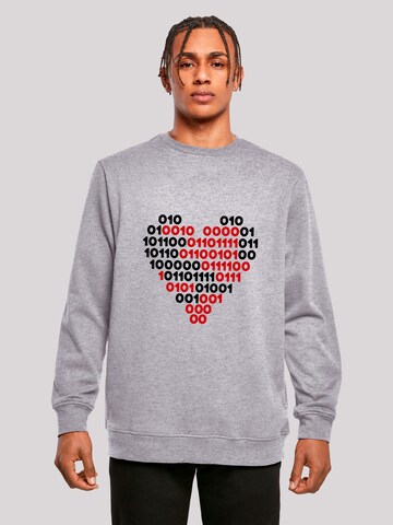 F4NT4STIC Sweatshirt 'I Love You 01001001 Binary Code Herz Valentinstag' in Grijs: voorkant