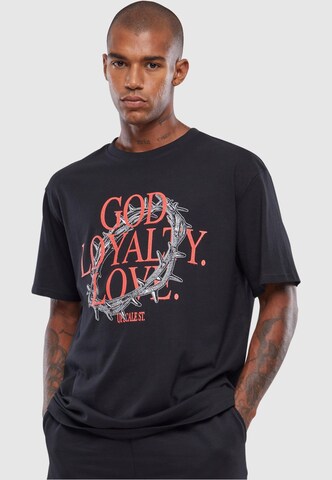 Maglietta 'God Loyalty Love' di MT Upscale in nero: frontale