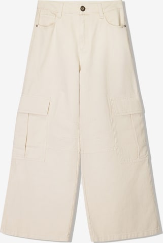 BershkaWide Leg/ Široke nogavice Cargo hlače - bež boja: prednji dio