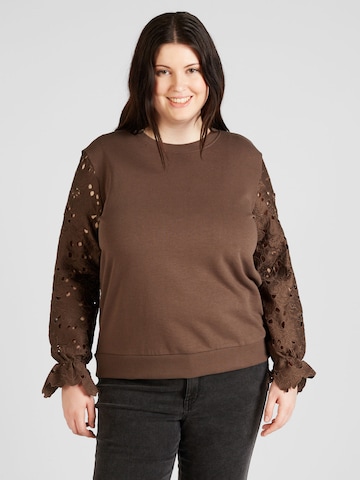 ONLY Carmakoma Sweatshirt 'WANTED' in Brown: front