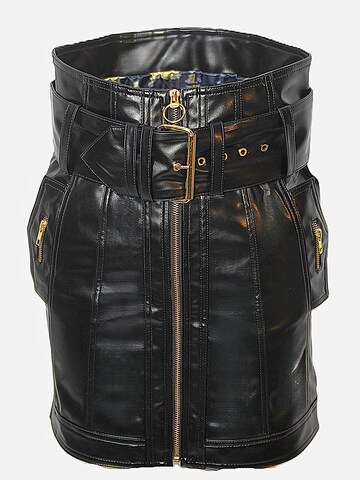 Jupe 'Lederrock aus Kunstleder in schwarzer Lackoptik' Be  Noble en noir : devant