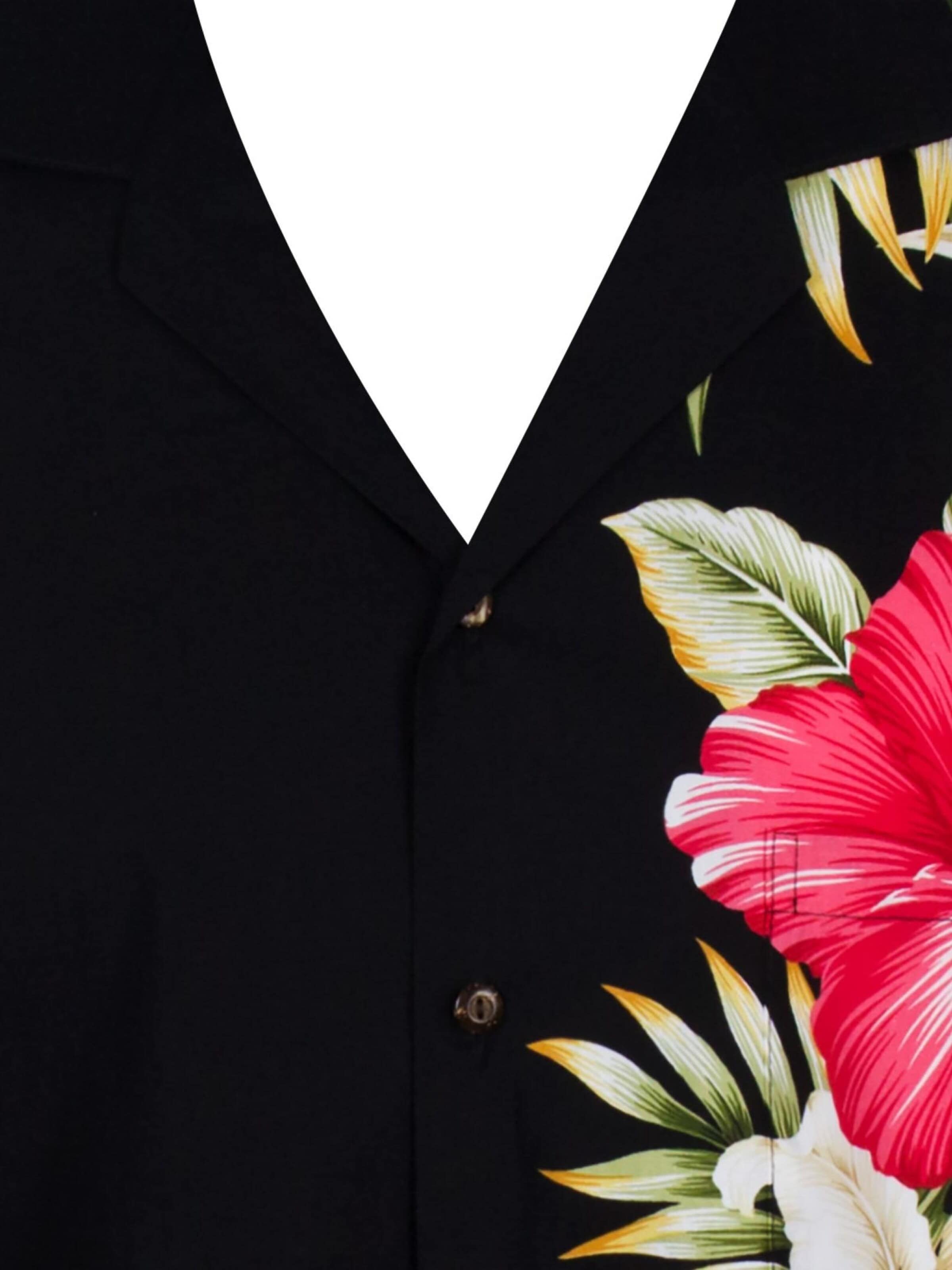 KY's Regular fit Button Up Shirt 'Hibiskus Allover' in Black