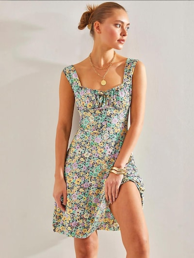 Bianco Lucci Kleid in türkis / curry / lavendel / schwarz, Produktansicht