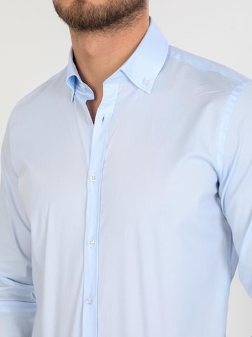 7Camicie Slim fit Zakelijk overhemd 'Leonardo Essentials Poplin Stretch Man Shirt' in Blauw