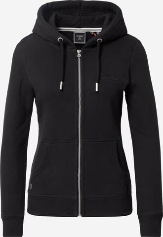 Superdry - Sudadera con cremallera en negro: frente