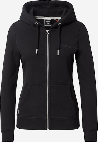 Superdry Zip-Up Hoodie in Black: front