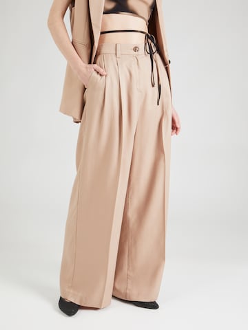 Sisley Wide leg Pleated Pants in Beige: front