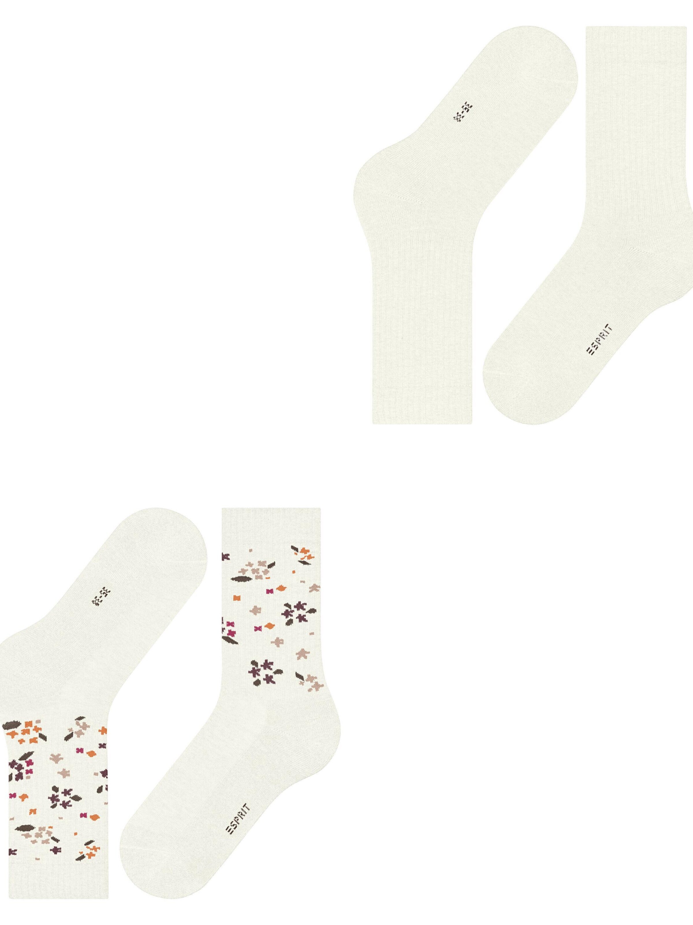 ESPRIT Socks 'Flower Rib 2-Pack' in White