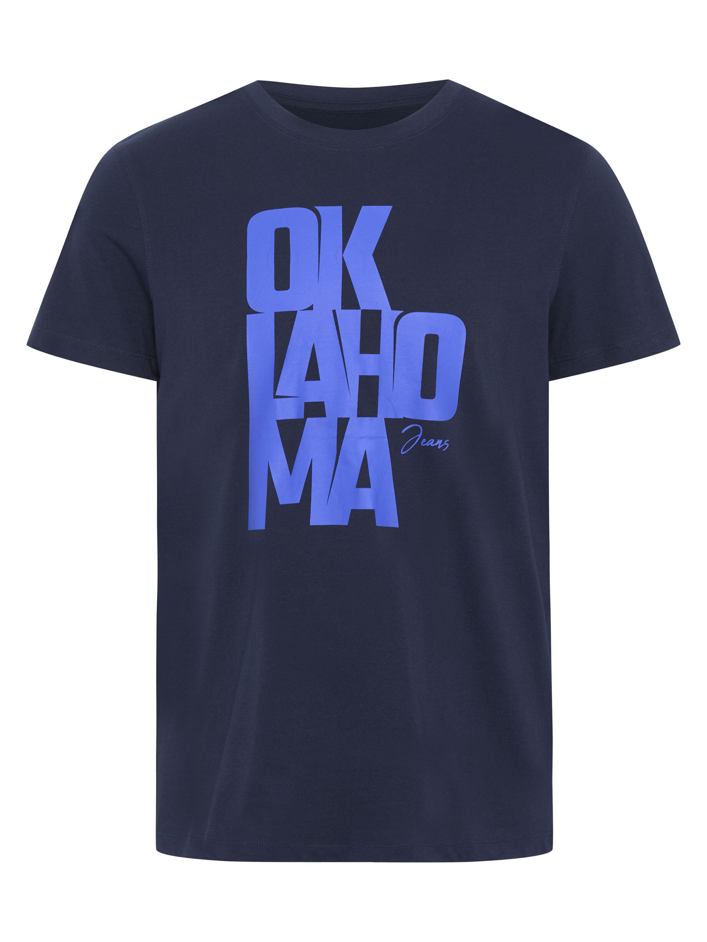 Oklahoma Jeans T-Shirt ' mit Label-Schriftzug aus Jersey ' in Blau: Vorderseite