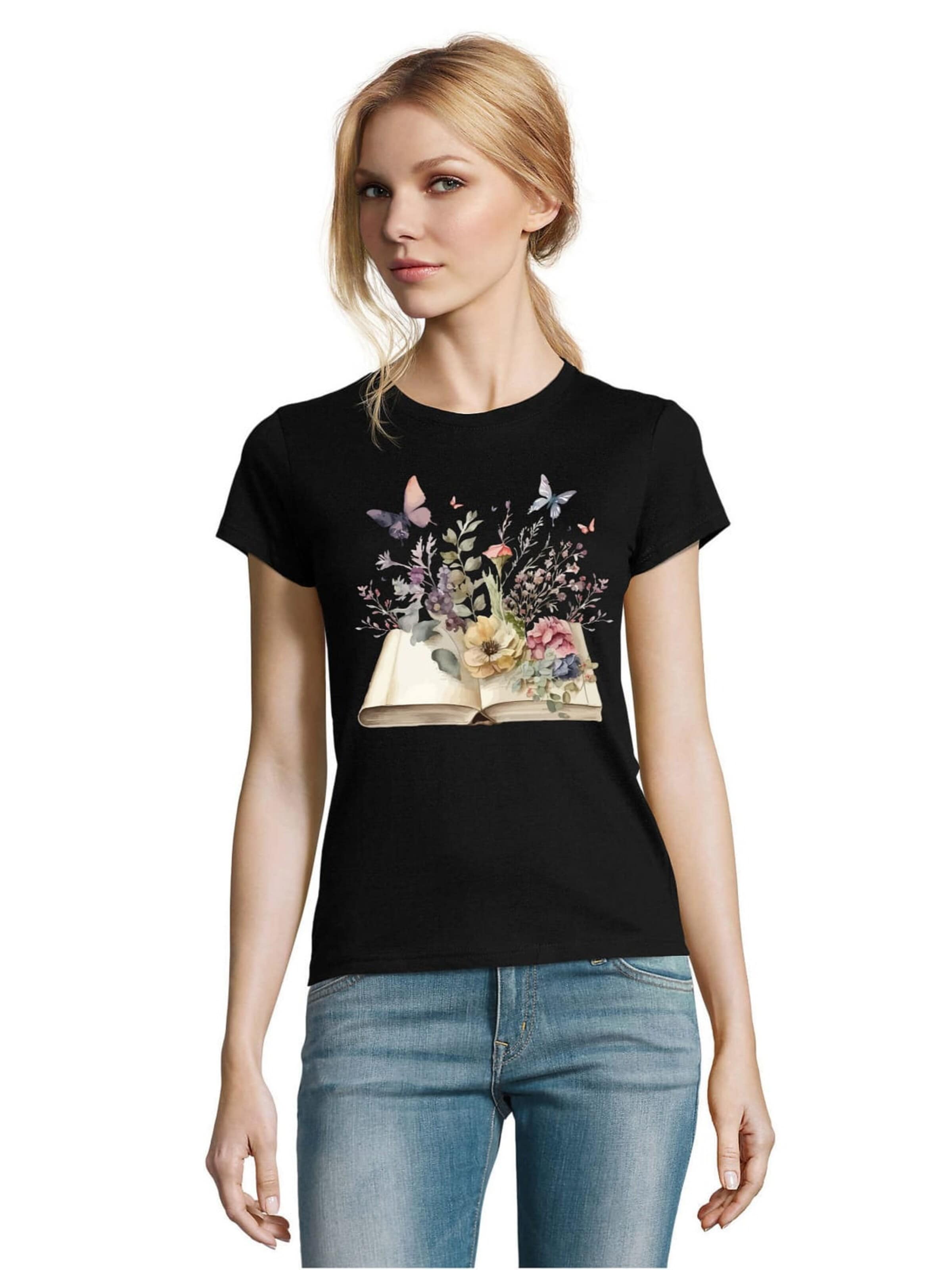 Blondie & Brownie Shirt 'openBooksFlowers' in Black: front
