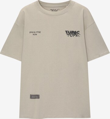Pull&Bear T-shirt 'TUPAC 2PACALYPSE NOW' i beige: framsida