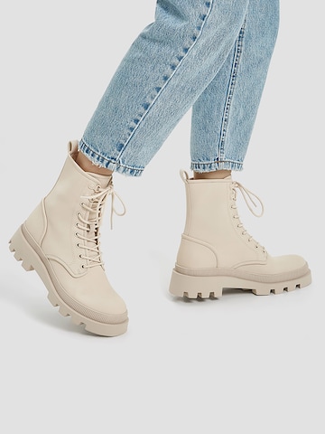 Pull&Bear Lace-Up Ankle Boots in Beige