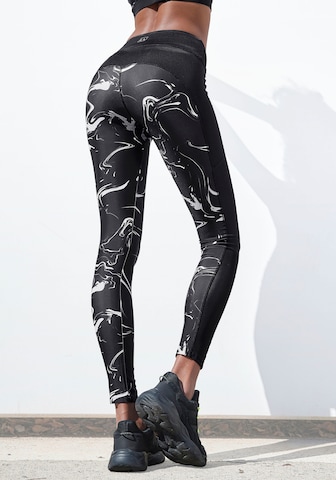 LASCANA ACTIVE Skinny Workout Pants 'Black Marble' in Black: front