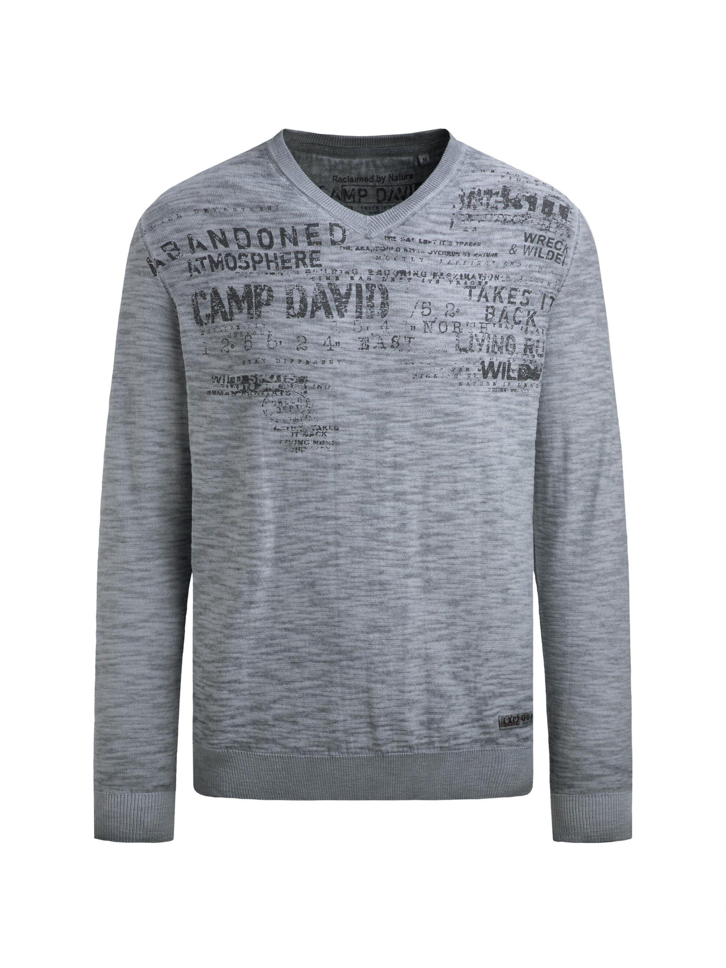 CAMP DAVID Pullover mit V-Neck und Waterbased Print in Blau: Vorderseite