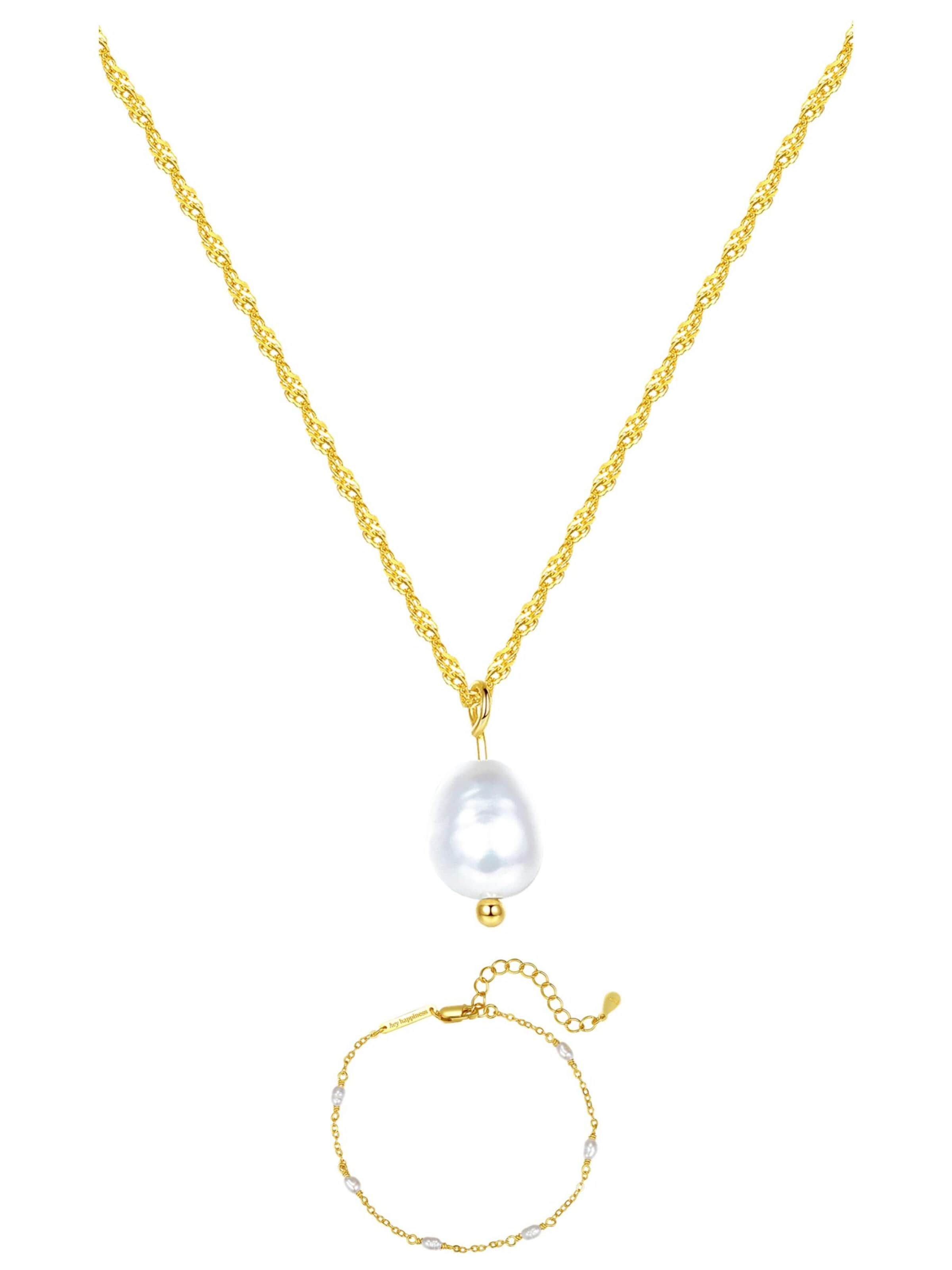 Hey Happiness Sieraden set 'Baroque Pearl Necklace & Pearl Bracelet Set' in Goud