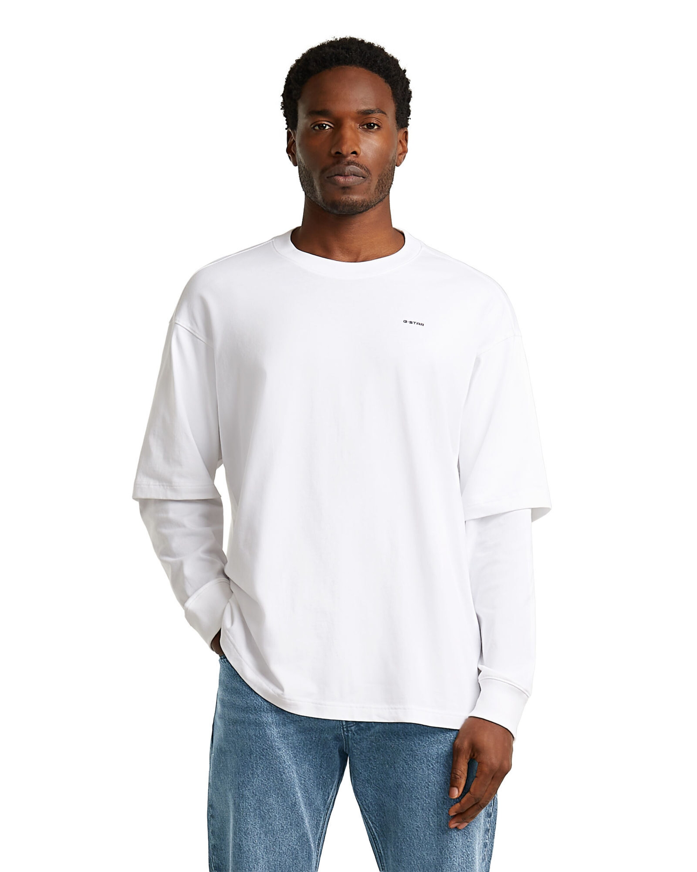 G-STAR T-Shirt - 'Double Sleeve Loose' in Weiß: Vorderseite