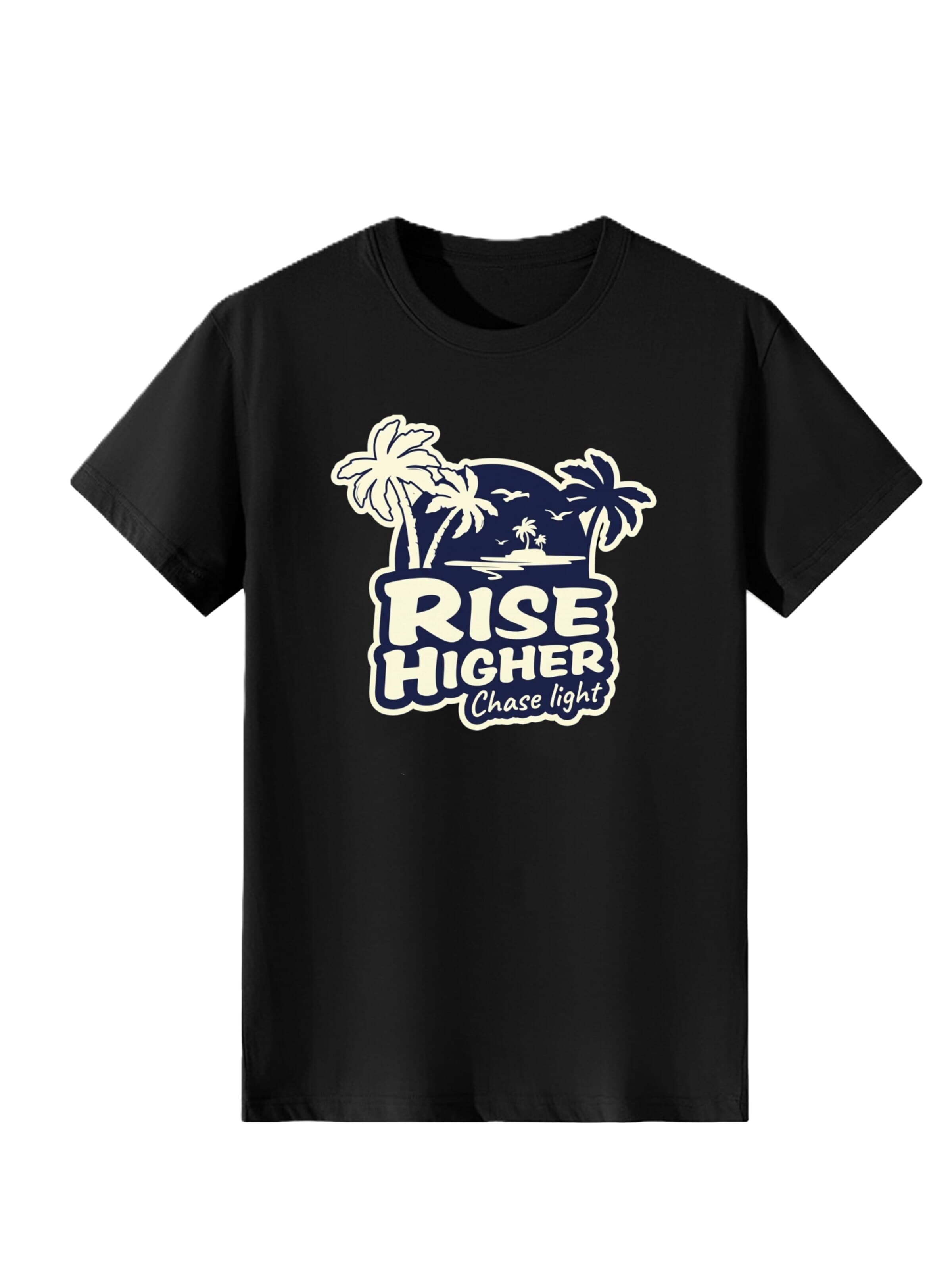 T-shirt 'Women Retro Island Palm Tree RISE HIGHER Slogan Print T-Shirt' LapaPlus en noir : devant