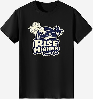 T-shirt 'Women Retro Island Palm Tree RISE HIGHER Slogan Print T-Shirt' LapaPlus en noir : devant
