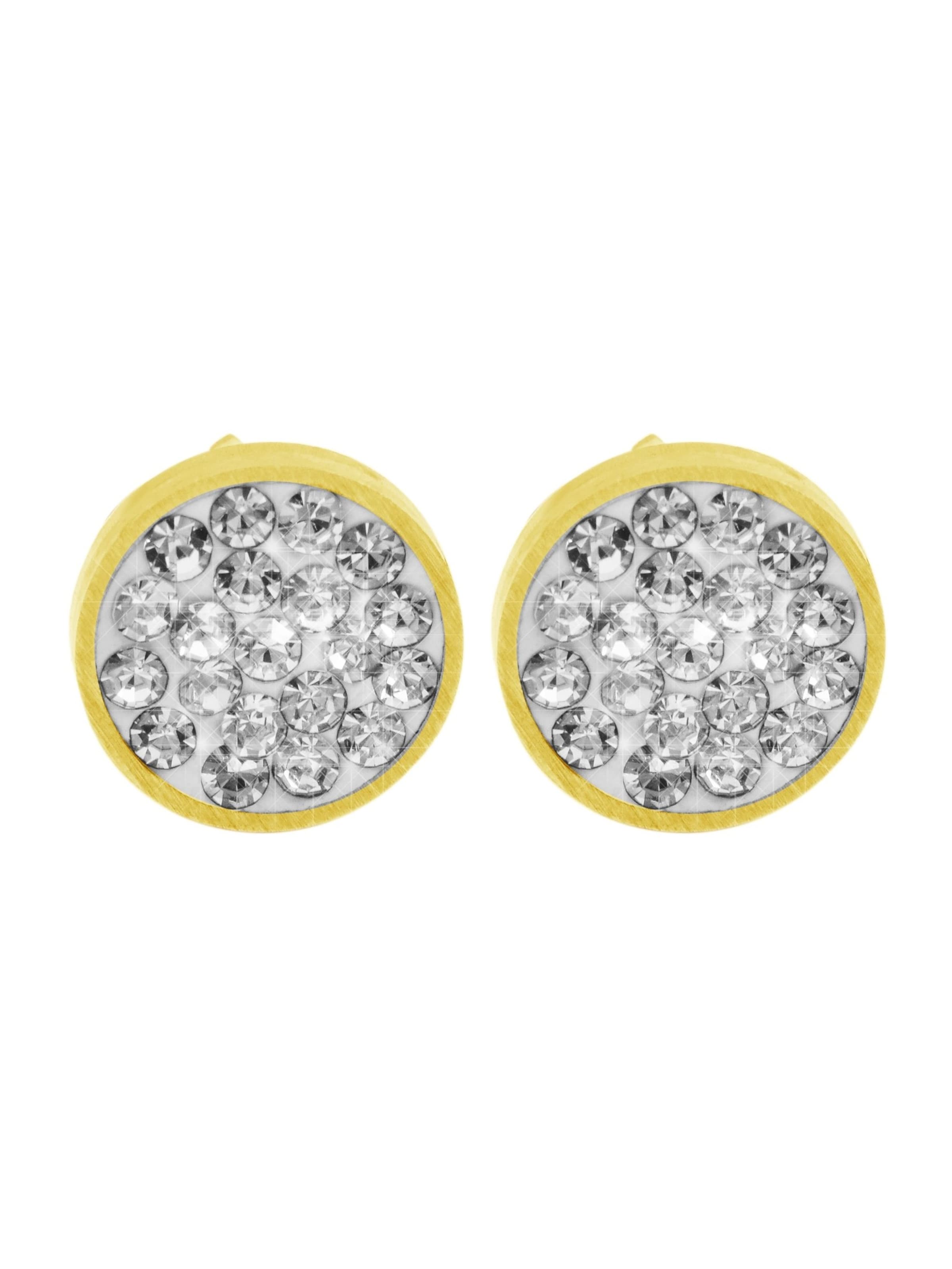 Akzent Earrings 'Edelstahl, Similibesatz, wasserfest, langlebig' in Gold: front