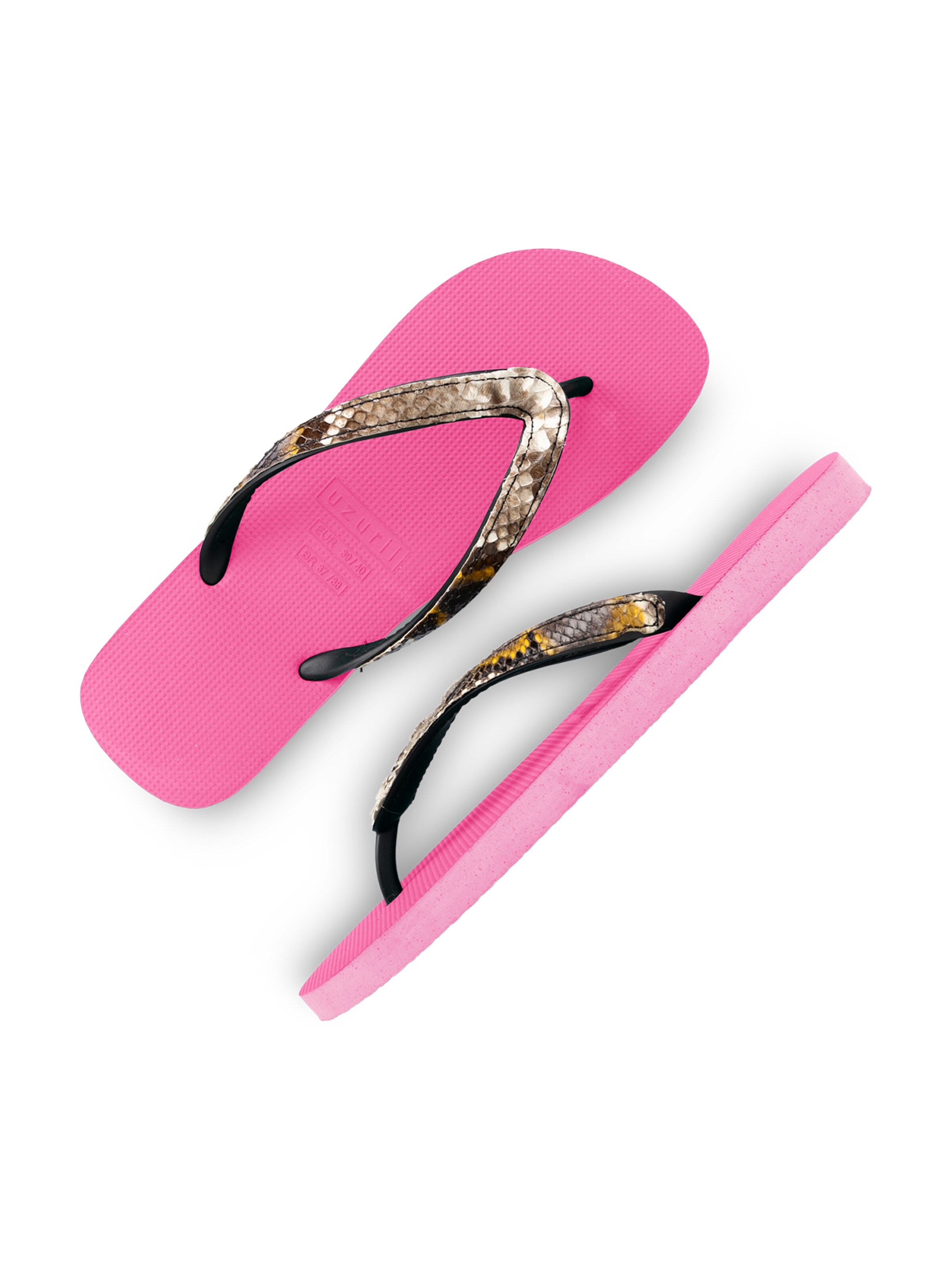 Uzurii Luxury Footwear T-Bar Sandals 'Python' in Pink