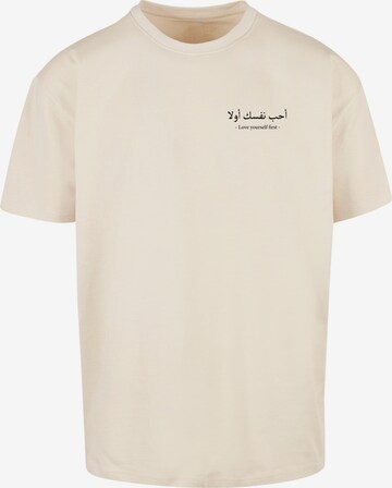 T-Shirt 'Love Yourself First' Merchcode en beige : devant