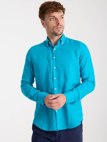 Slim fit Camicia business 'Leonardo Linen Man Shirt Pink' di 7Camicie in blu