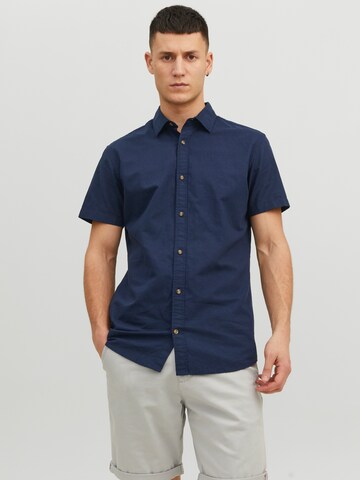 JACK & JONES Slim fit Button Up Shirt 'JWHSUMMER' in Blue: front