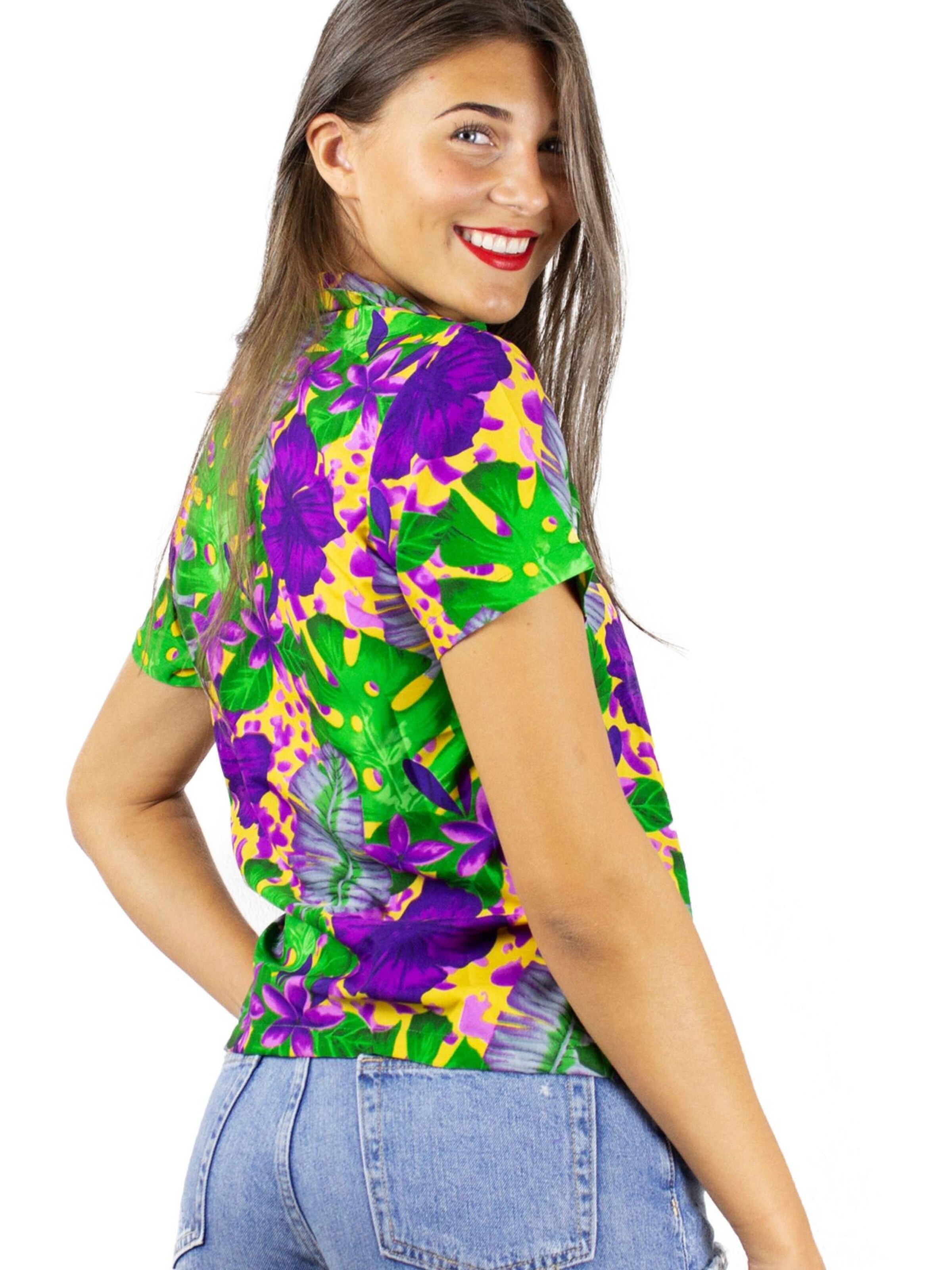 King Kameha Bluse 'Green Purple Flower'‌‌‌‌‌‌‌‌‌ in Orange
