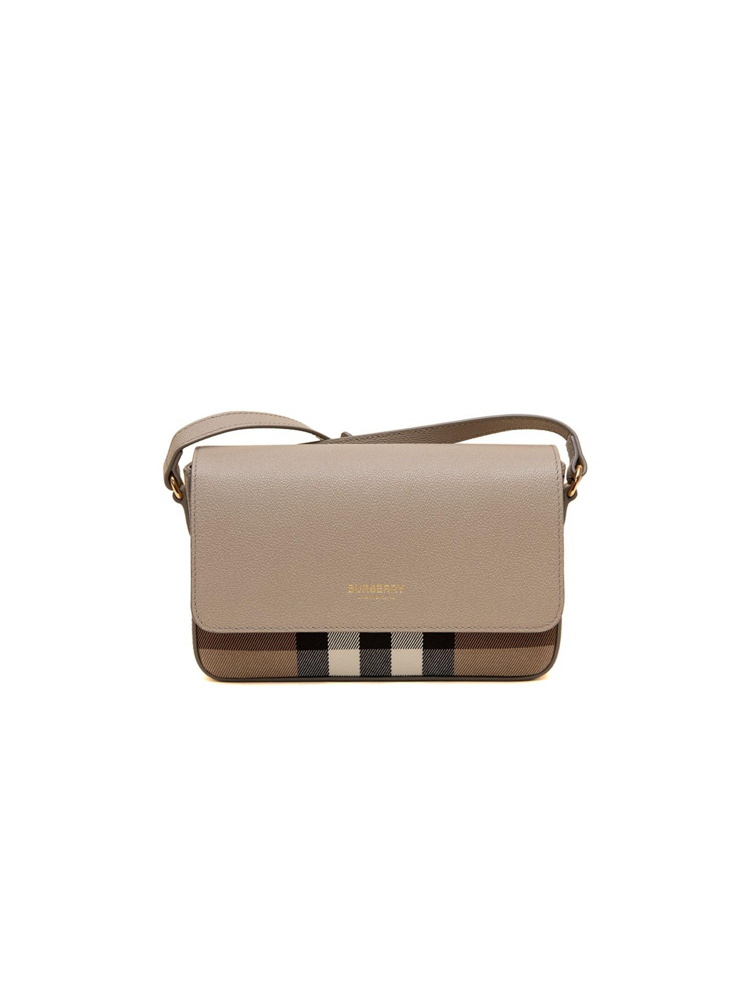 BURBERRY - Bolso de mano 'New Hampshire Check Leather Crossbody Bag 20x4.5x13 cm' en beige: frente