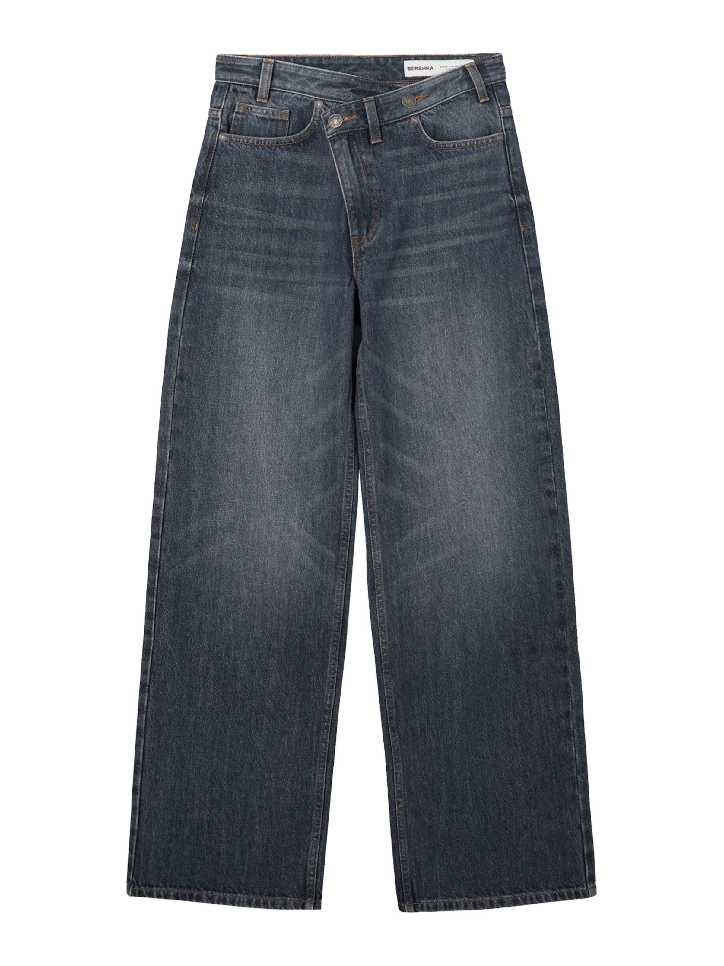 Wide leg Jeans de la Bershka pe albastru: față