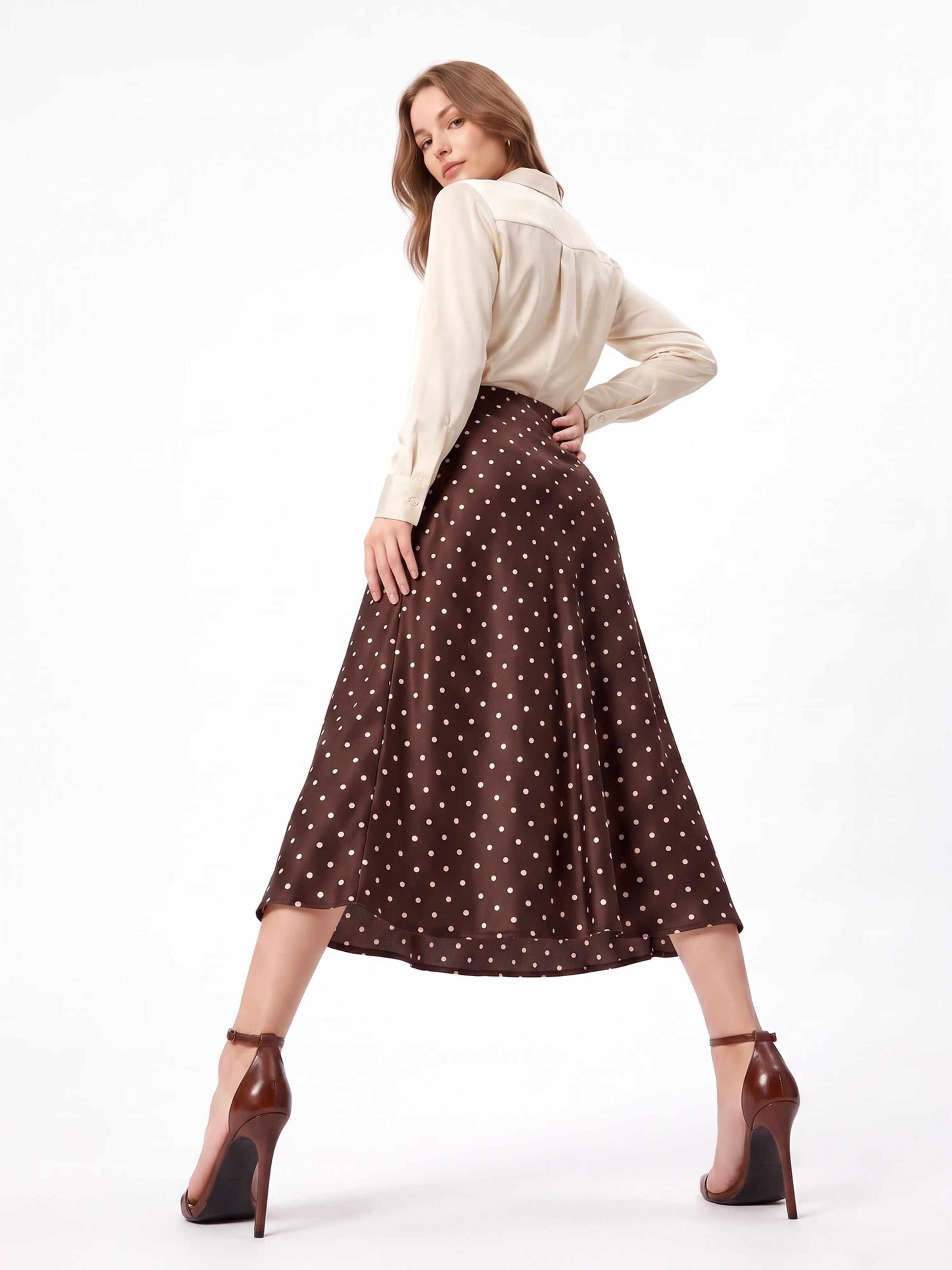 TorWeit Rok 'Women's Polka Dot Elastic Waist Maxi Skirt' in Bruin