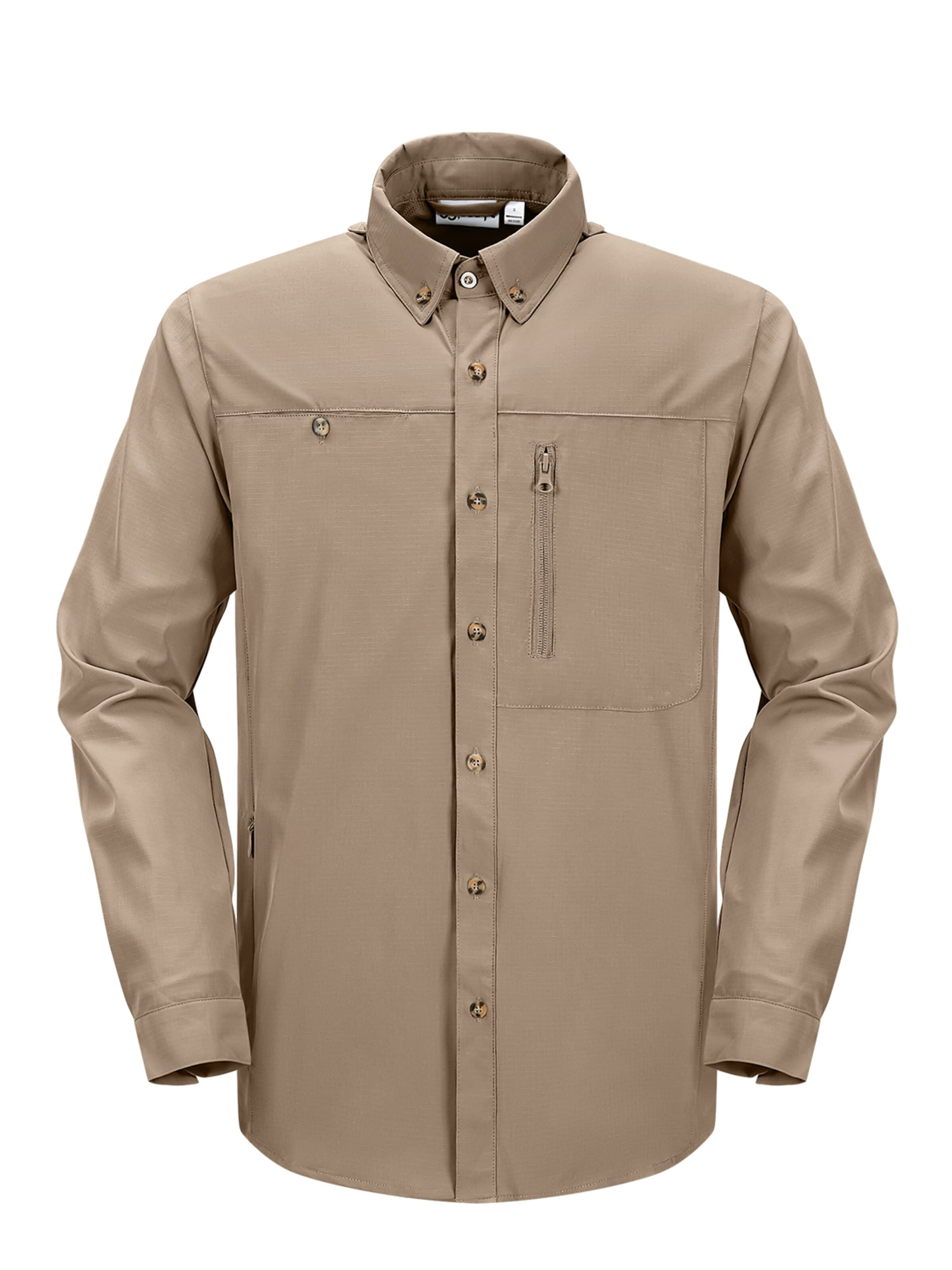 33,000ft Athletic Button Up Shirt '33,000ft Men's Long Sleeve Shirts' in Brown: front
